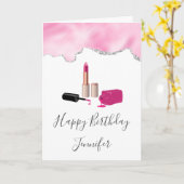 Carte Pink Glam Lipstick & ongle Polonais Beauté Anniver (Fleur jaune)