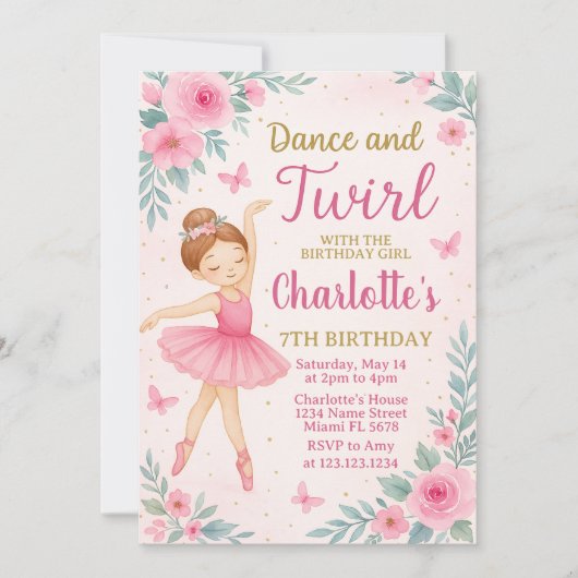 Carte Pink & Gold Dance Party pour filles (Devant)