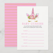 Carte Pink & Gold Floral Unicorn Girl Guesses Baby (Devant / Derrière)