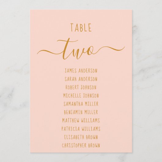 Carte Pink Gold Script Modern Simple Seating Chart Card  (Dos)