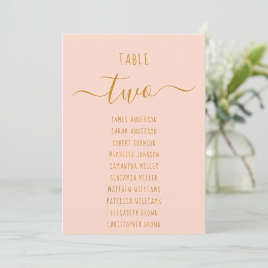 Carte Pink Gold Script Modern Simple Seating Chart Card  (Debout devant)