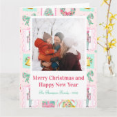 Carte Pink & Green Nutcracker Custom Christmas Photo  (Fleur jaune)