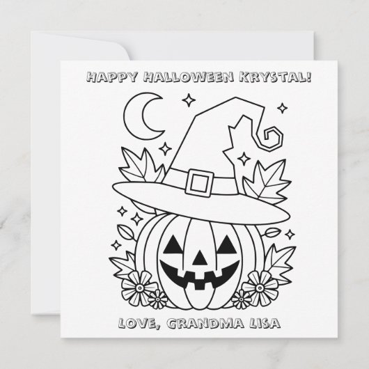 Carte Pink Halloween Pumpkin & Coloring Page Personalize (Dos)
