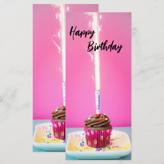 Carte Pink Happy Birthday Flat Card – Cake&Candle Theme (Devant / Derrière)