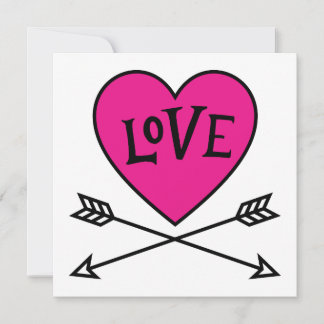 Carte Pink Heart Cupid's Bows LOVE Flat Card
