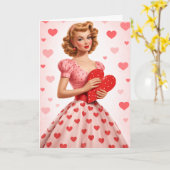 Carte Pink Heart Retro Love Design Greeting Card (Fleur jaune)