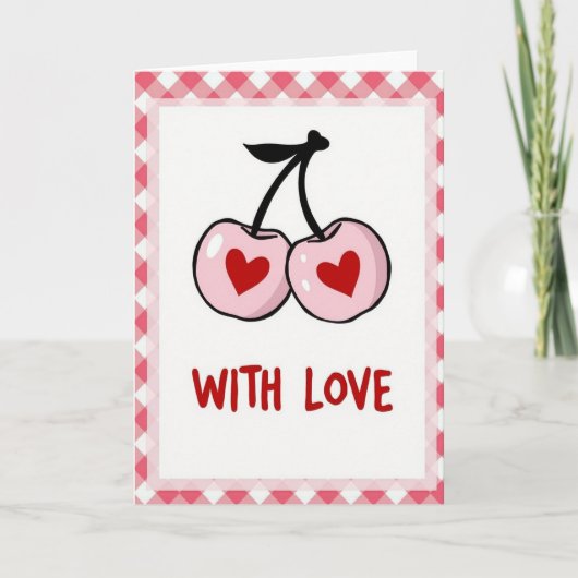 Carte Pink Hearts Cherries Love Card (Devant)