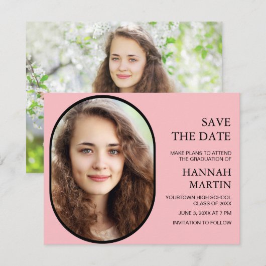 Carte Pink High School Graduation Photo Enregistrer la d (Devant / Derrière)