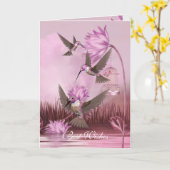 Carte Pink Hummingbirds Oiseaux Meilleurs Voeux An (Fleur jaune)