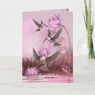 Carte Pink Hummingbirds Oiseaux Meilleurs Voeux An
