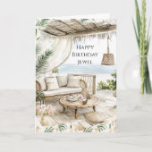 Carte Pink Ivory Cream Stripes Pink Orchids Birthday (Devant)