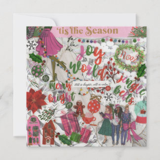 Carte Pink Joy To The World Christmas Flat Greeting Card