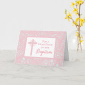 Carte Pink Lace Girl Baptême (Fleur jaune)