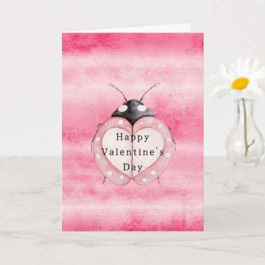 Carte Pink Ladybug Heart Valentine's Day (Petite plante)
