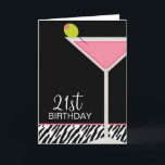 Carte Pink Martini et Zebra Pattern<br><div class="desc">Cartes de voeux personnalisables avec un verre à martini et une olive sur un arrière - plan imprimé noir et zèbre. Art © JW ILLUSTRATIONS</div>