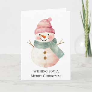 Carte Pink Mint Green Noël Snowman
