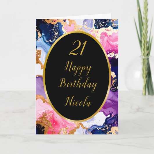 Carte Pink, Navy Blue et Gold Ink fête d'anniversaire (Devant)