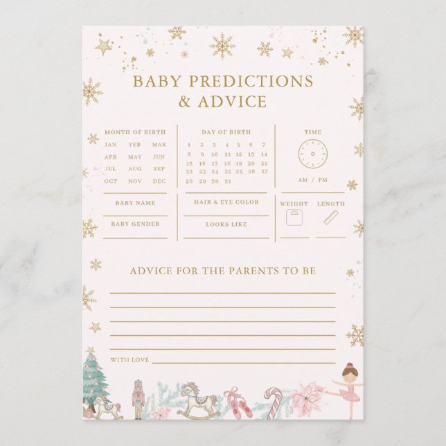 Carte Pink Nutcracker Ballet Baby Prediction Advice Game (Devant)