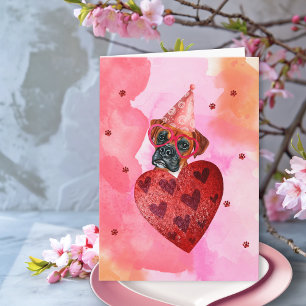 Carte Pink Orange Boxer Valentine's Day Cadeau chien