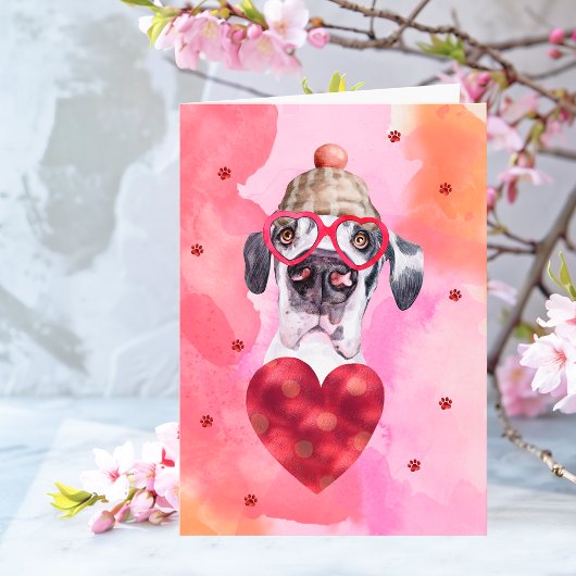 Carte Pink Orange Great Dane Valentine's Day Cadeau chie
