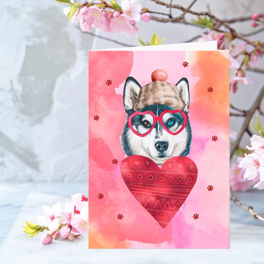 Carte Pink Orange Husky Valentine's Day Don