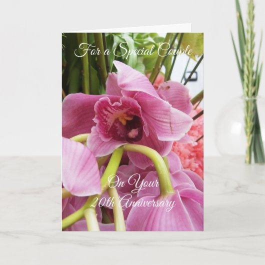 Carte Pink Orchids Personalised 20th Wedding Anniversary (Devant)