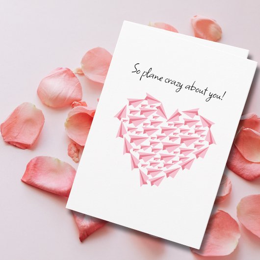 Carte Pink Paper Airplane Heart Romantic Valentine's 