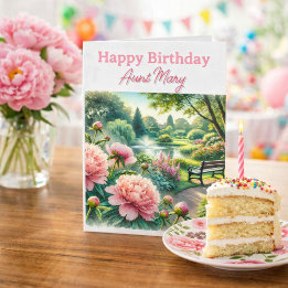 Carte Pink Peonies at Park Happy Birthday Card for Aunt