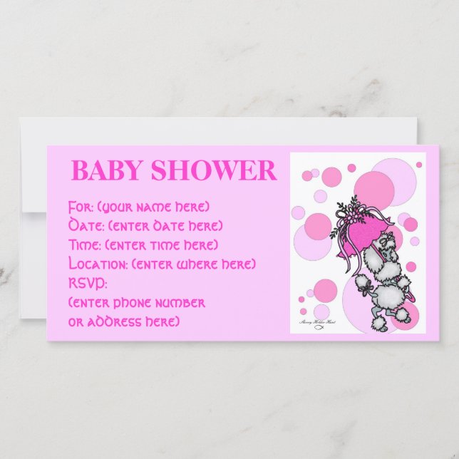 Carte Pink Polk a Dot Poodle Baby shower (Devant)