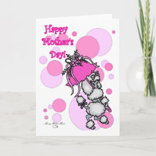 Carte Pink Polk-a-dot Poodle Carte de fête des mèr