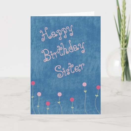Carte Pink posies on Denim Sister Birthday (Devant)