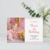 Carte Pink Premier anniversaire bébé fille photo Invitat (Debout devant)