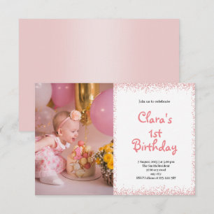 Carte Pink Premier anniversaire bébé fille photo Invitat