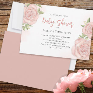 Carte Pink Pretty Botanical Baby Girl Rose mignon Bouque