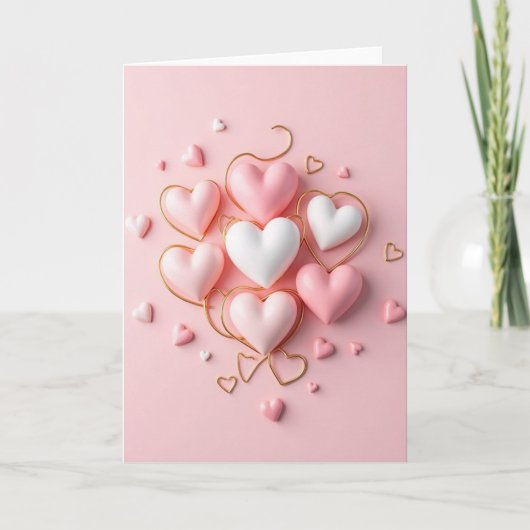 Carte Pink Puffy Hearts Valentine For Her Card (Devant)
