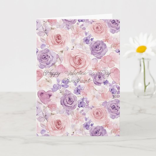 Carte Pink Purple Blush Flowers Hearts Valentine's Day (Petite plante)