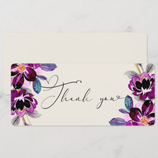 Carte Pink Purple Floral Heart Embellished Thank You 