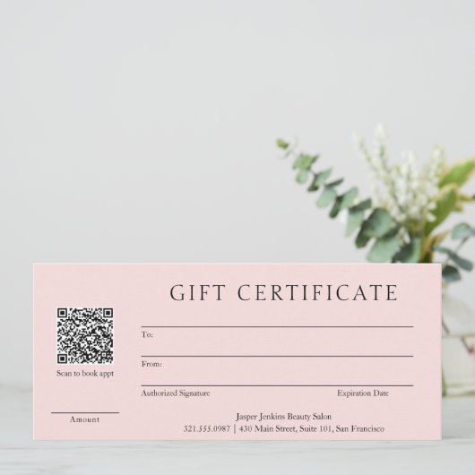 Carte Pink QR Code Modern Business Cadeau Certificat (Debout devant)