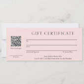 Carte Pink QR Code Modern Business Cadeau Certificat (Devant)
