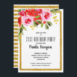 Carte Pink Red Floral 21e anniversaire Parties scintilla<br><div class="desc">Le design floral aquarelle dans le coin et votre texte chic encadré par une bordure en faux parties scintillant or, ces invitations de fête d'anniversaire sont parfaits pour tout âge. Tout le texte, les polices, les couleurs, les tailles peuvent être modifiés, il suffit de cliquer sur le lien Personnaliser plus...</div>