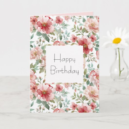 Carte Pink Red Floral Birthday (Petite plante)