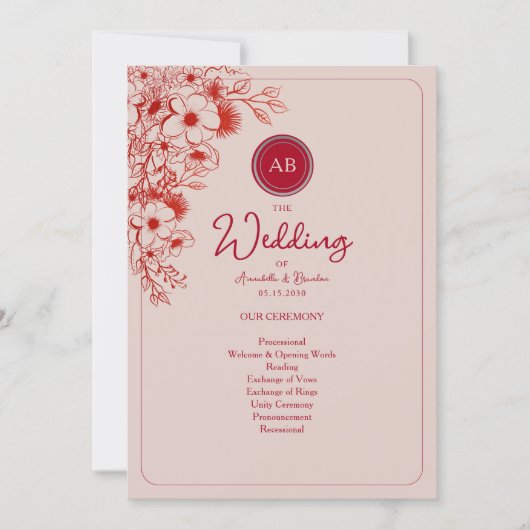Carte Pink Red Floral Wedding Program (Devant)