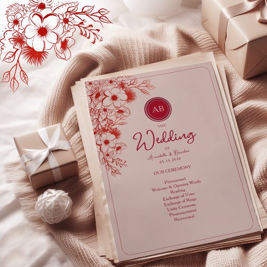 Carte Pink Red Floral Wedding Program
