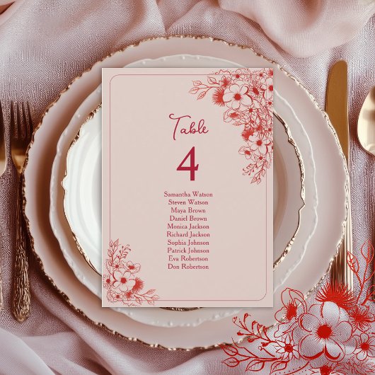 Carte Pink Red Floral Wedding Seating Chart
