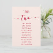 Carte Pink & Red Script Simple Modern Seating Chart Card (Debout devant)