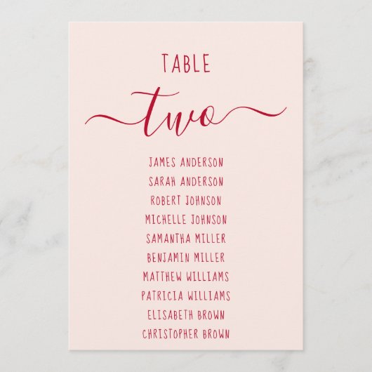 Carte Pink & Red Script Simple Modern Seating Chart Card (Devant)