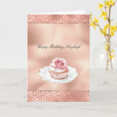 Carte Pink Rose Cupcake Gold Glam Glitter Birthday   (Fleur jaune)