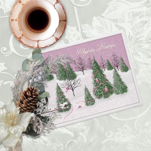 Carte Pink Rose Enchanted Forest Foil Holiday Card