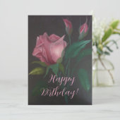 Carte Pink Rose n Rosebuds Flat Greeting Card (Debout devant)