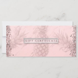 Carte Pink Rose Parties scintillant or Ananas certificat